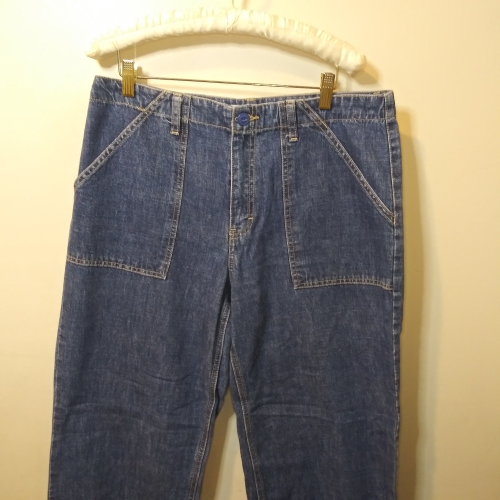 Vintage 2002 Tommy Hilfiger Wide Leg, High Waisted Medium Wash Cargo Jeans - Picture 2 of 10